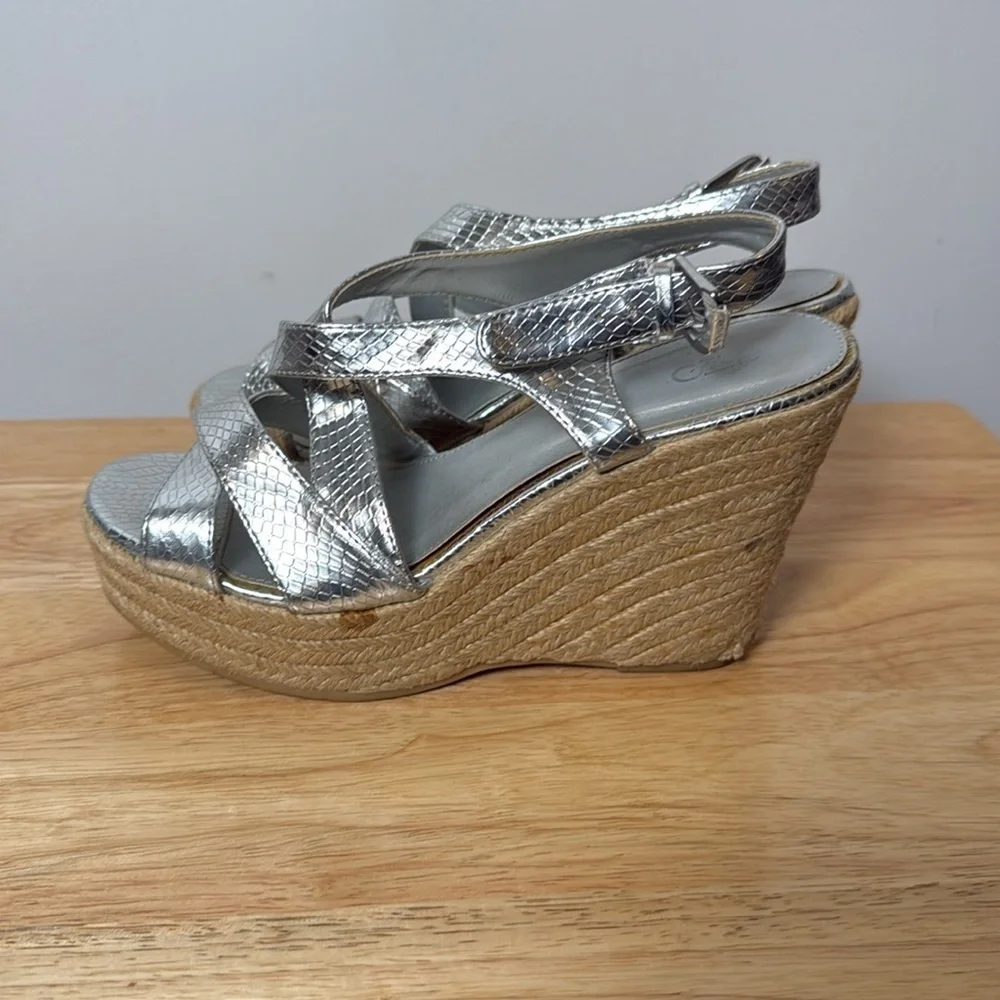 Cato Metallic Silver Snakeskin Wedges size 8.5